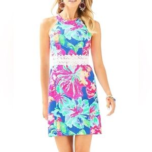 Lilly Pulitzer Ashlyn Shift Dress Beckon Blue Jungle Utopia Floral Pink size 2
